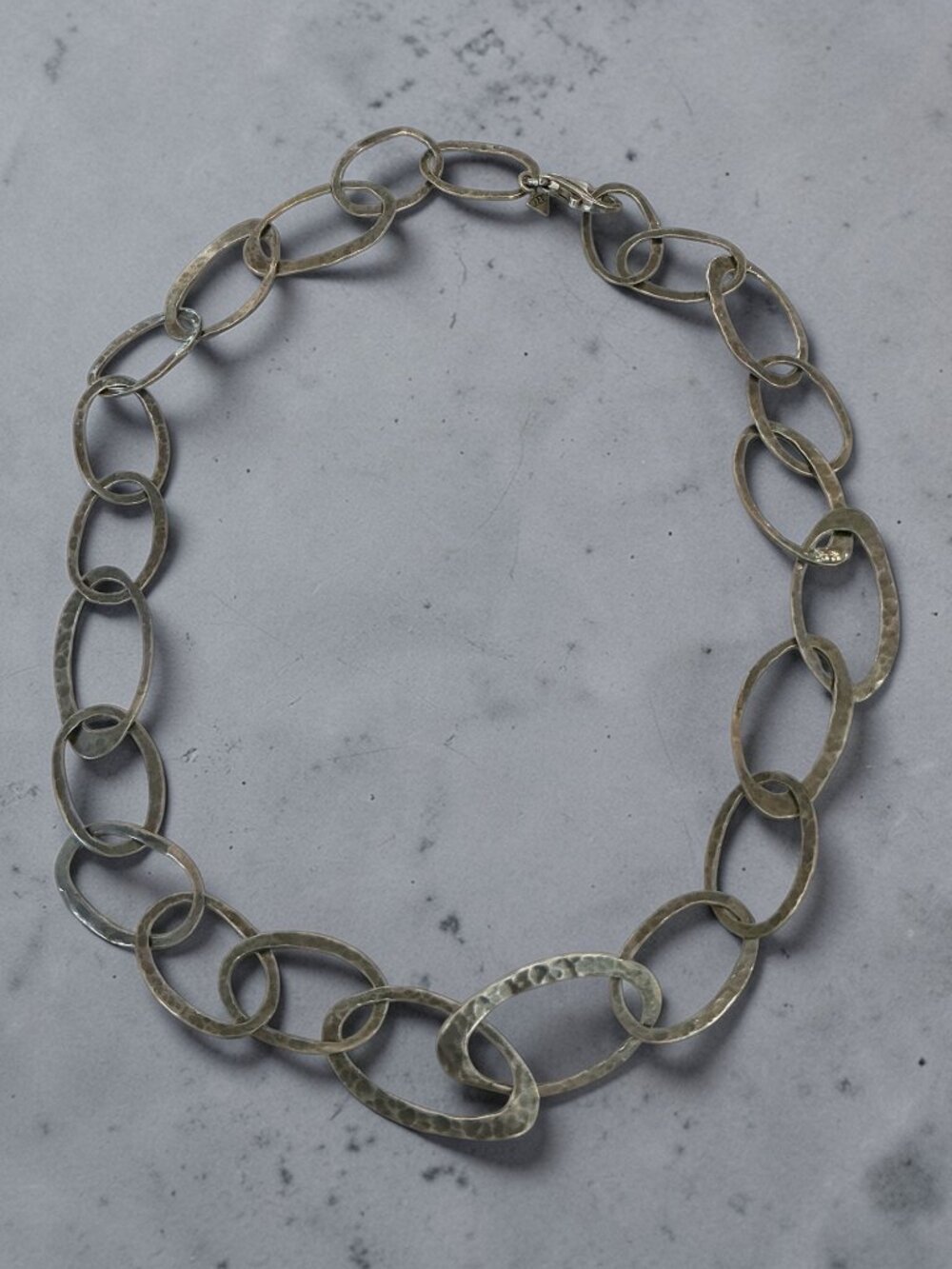 Sterling Silver Silpada Hammered Textured Oval Link Necklace 16 Inches Long